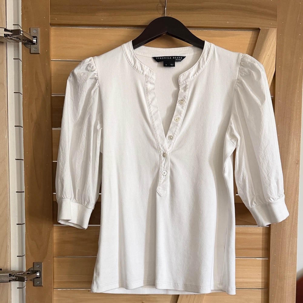 Veronica Beard White Blouse with Button Detail - image 1
